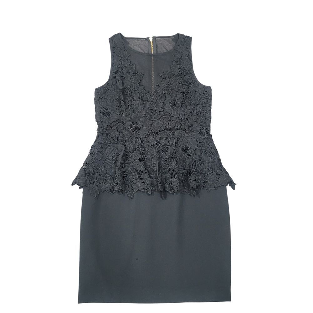 Betsy & Adam Black Lace Peplum Midi Dress Size 14
